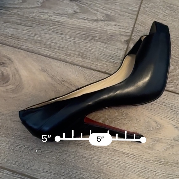 Black 5 inch Peep Toe Heels with Red Bottoms - Picture 5 of 6